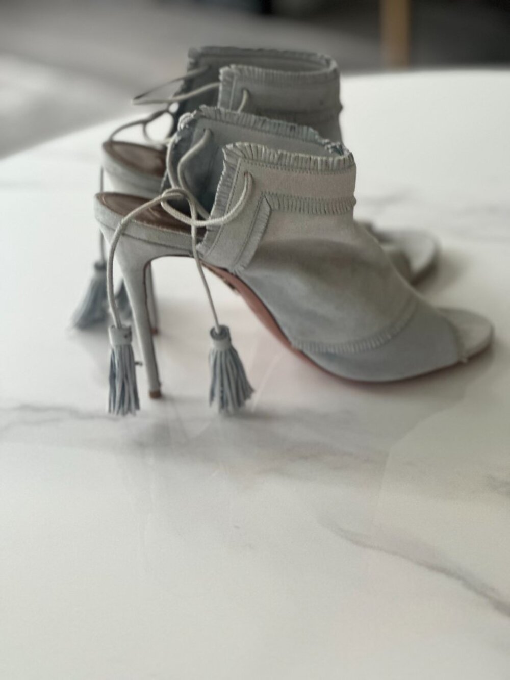 Aquazzura suede stiletto bootie / sandal - pale  blue - size EU 40/US 10